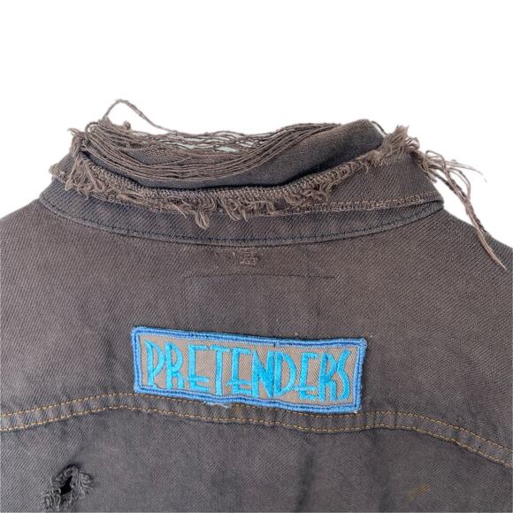 Levi's Distressed Dark Denim Pretenders Patch Jean Jacket - Women's Size Large - Picture 5 of 8